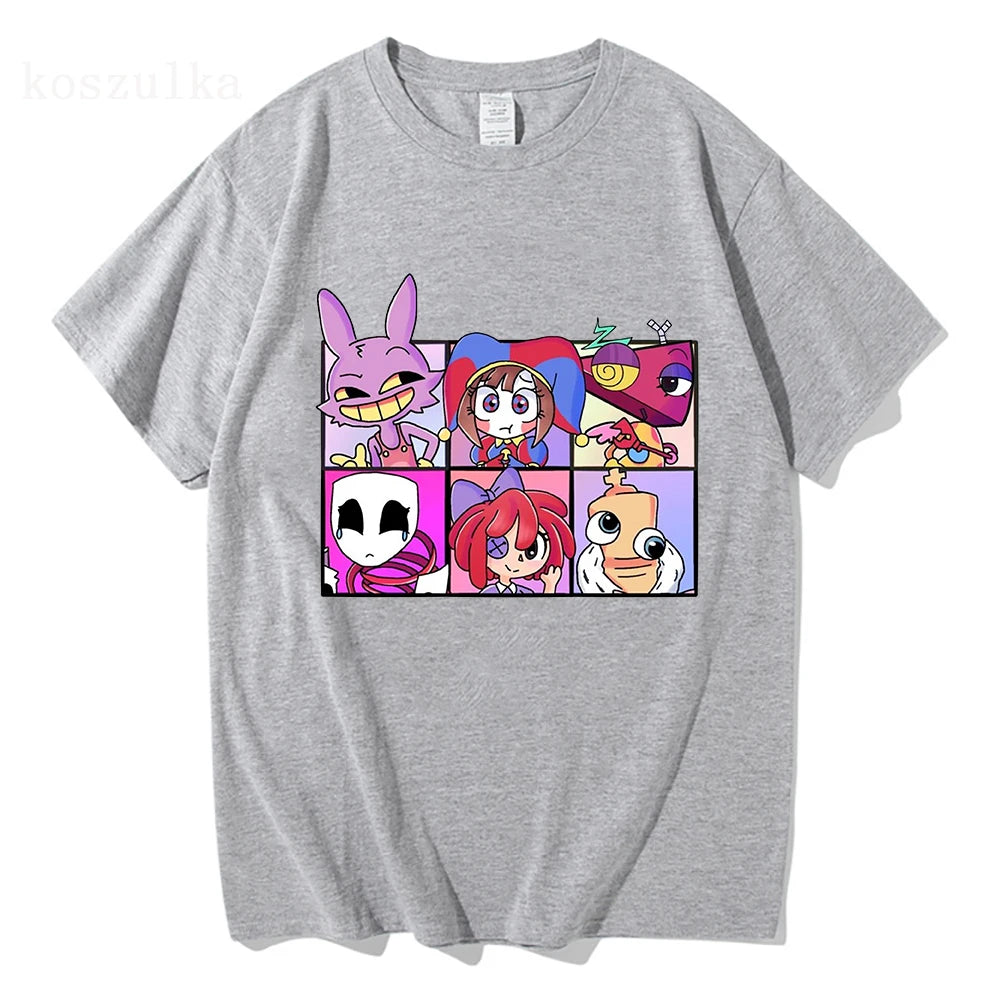 THE AMAZING DIGITAL CIRCUS Print T-Shirt Men Women Casual High Quality Pomni The Jester Ramen T-Shirts Cotton Short Sleeve Tees