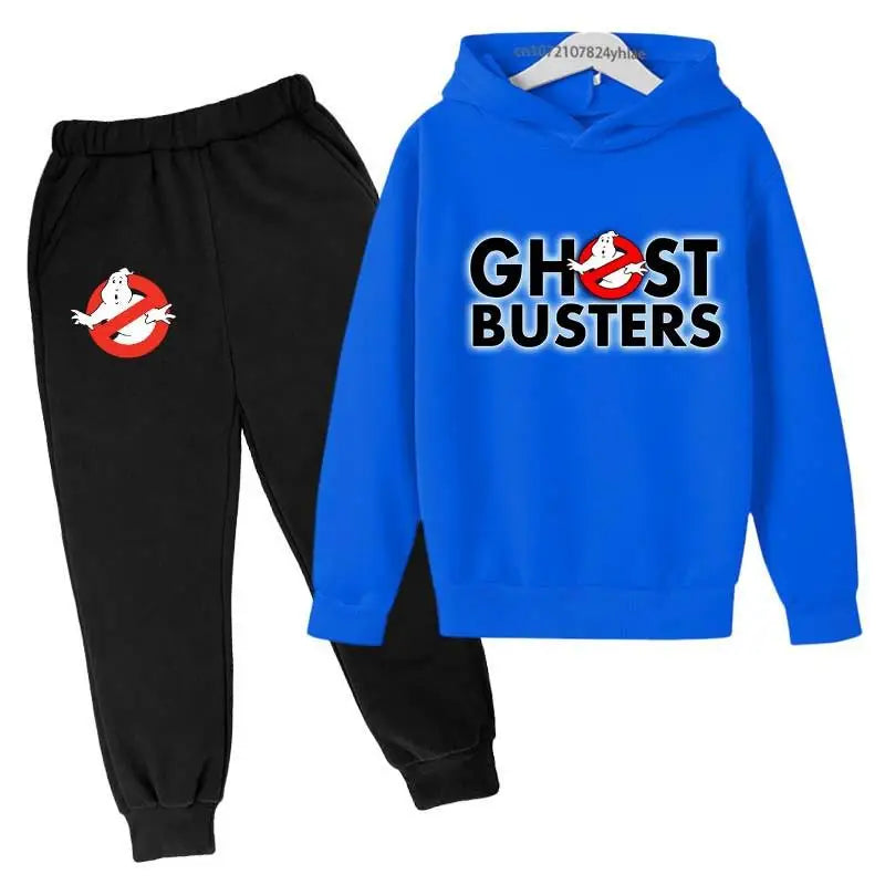 Ghost Busters Kids Funny Cartoon Print Spring Autumn Pullover Hoodie+Jogging Pants 2pcs Tracksuits 2-13 Years Boys Girls Clothes