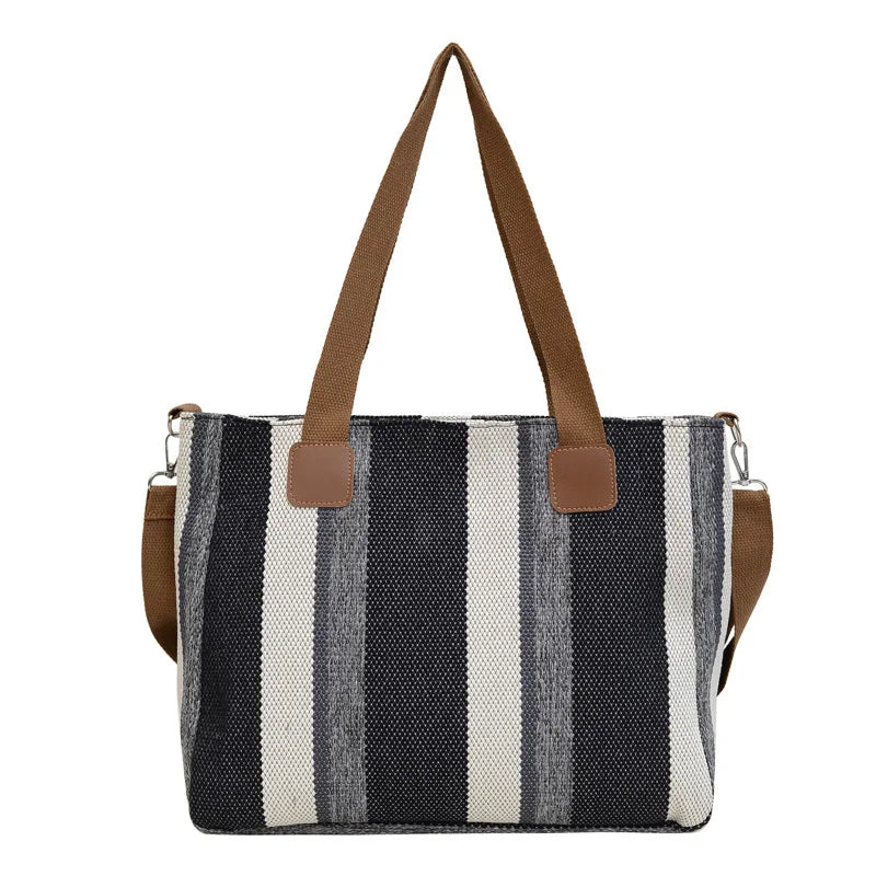 Large Tote Bag for women's Striped Crossbody Canvas Bag 2023 New Trendy Versatile Class Commuting Shoulder Bag