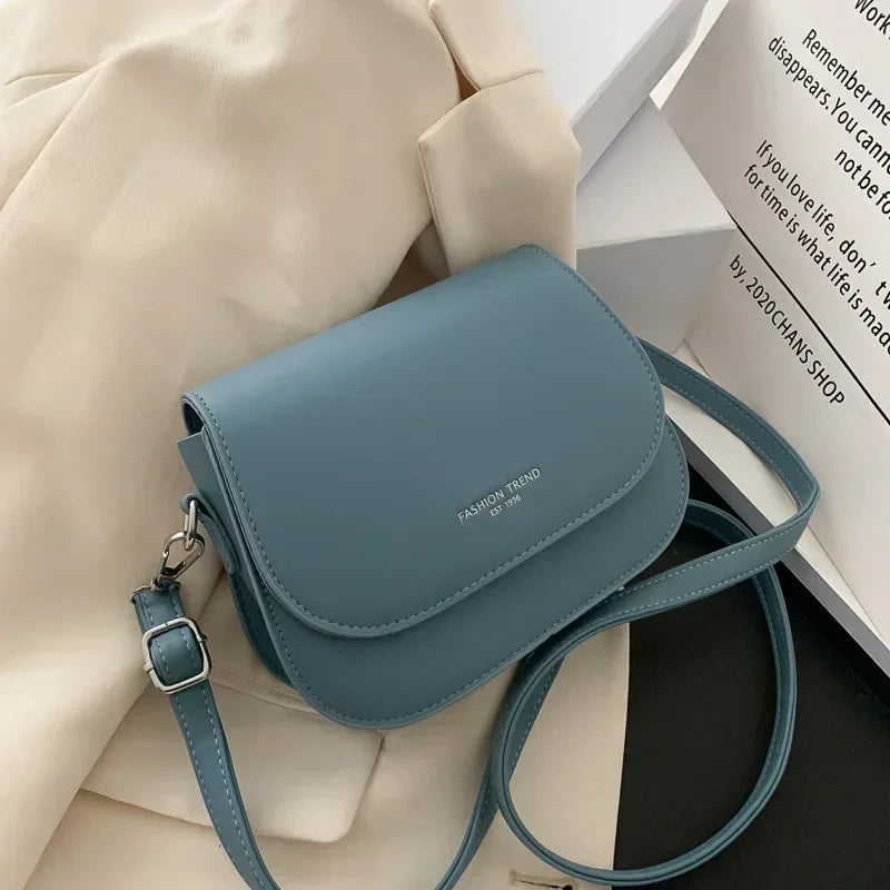 Trendy Saddle Shoulder Bag Women PU Leather Crossbody Bag Simple Solid Color Flap Messenger Bag Fashion Handbags Pouch