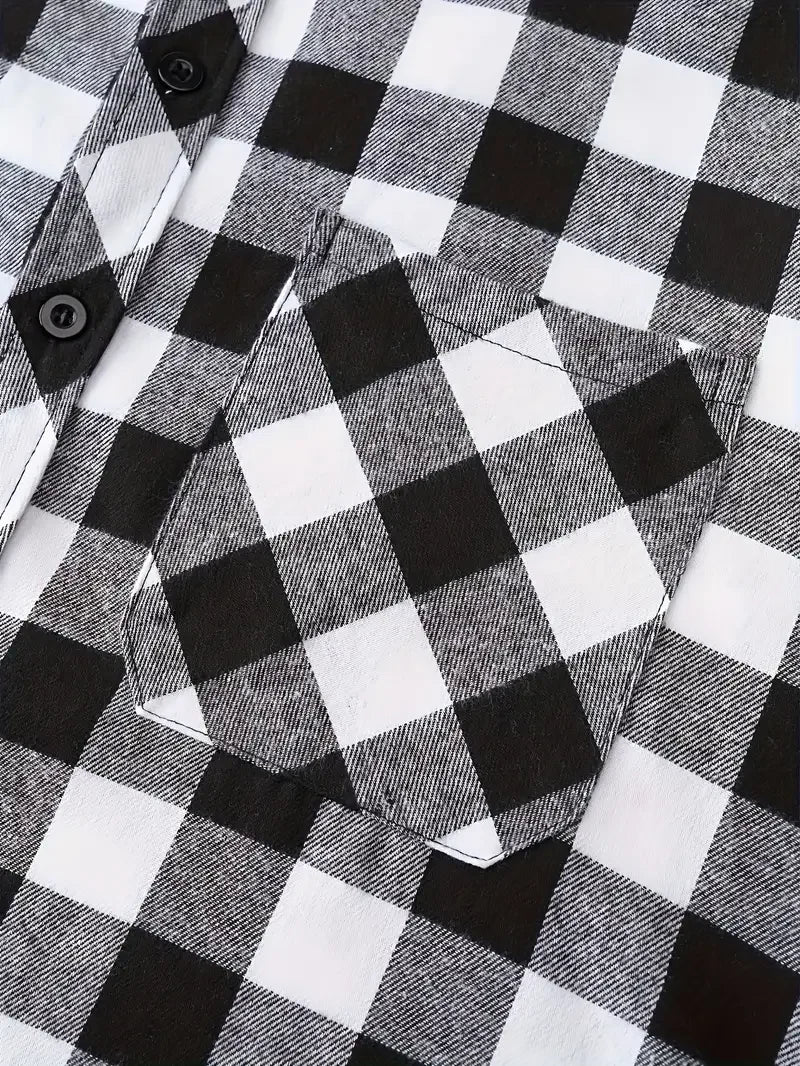 Men's Plaid Flannel Hooded Shirt, Long Sleeve Button Down Hoodie Jacket with Chest Pockets Casual Streetwear Tops