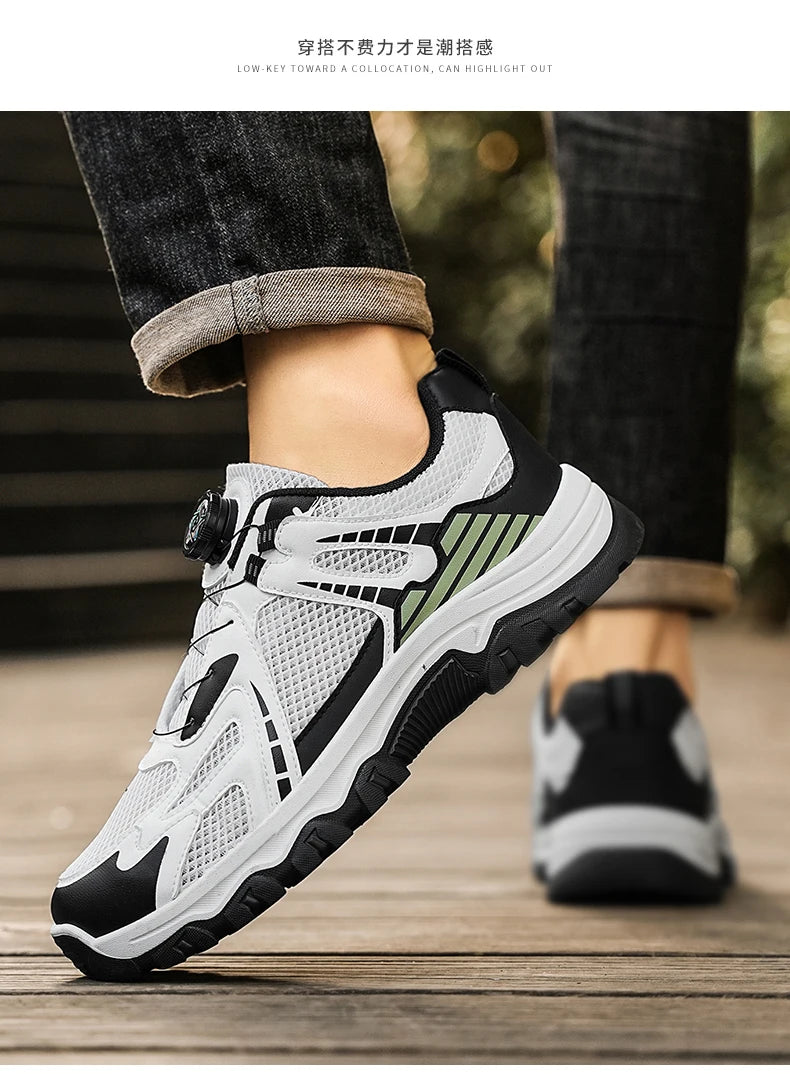 Men's breathable casual sneakers summer soft sole non-slip outdoor running shoes classic Rotating shoelaces light sports shoes