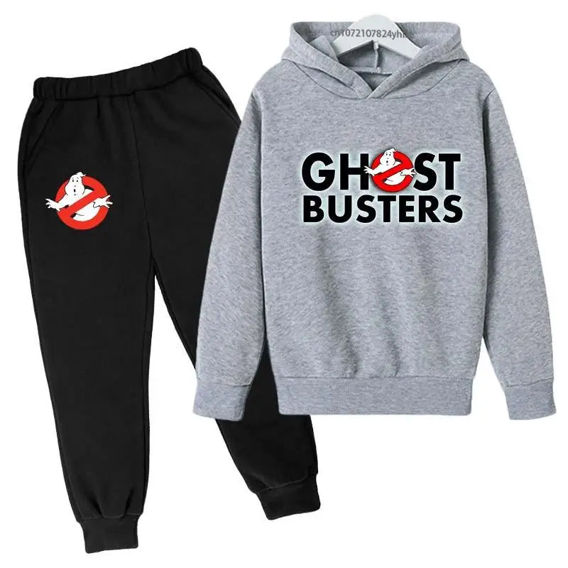 Ghost Busters Kids Funny Cartoon Print Spring Autumn Pullover Hoodie+Jogging Pants 2pcs Tracksuits 2-13 Years Boys Girls Clothes