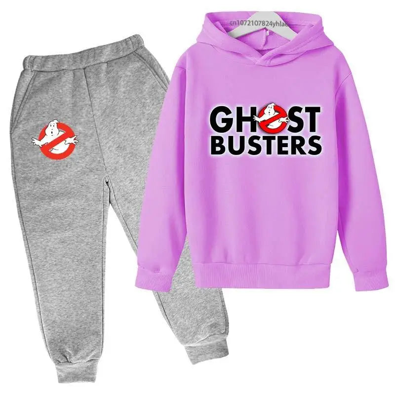 Ghost Busters Kids Funny Cartoon Print Spring Autumn Pullover Hoodie+Jogging Pants 2pcs Tracksuits 2-13 Years Boys Girls Clothes