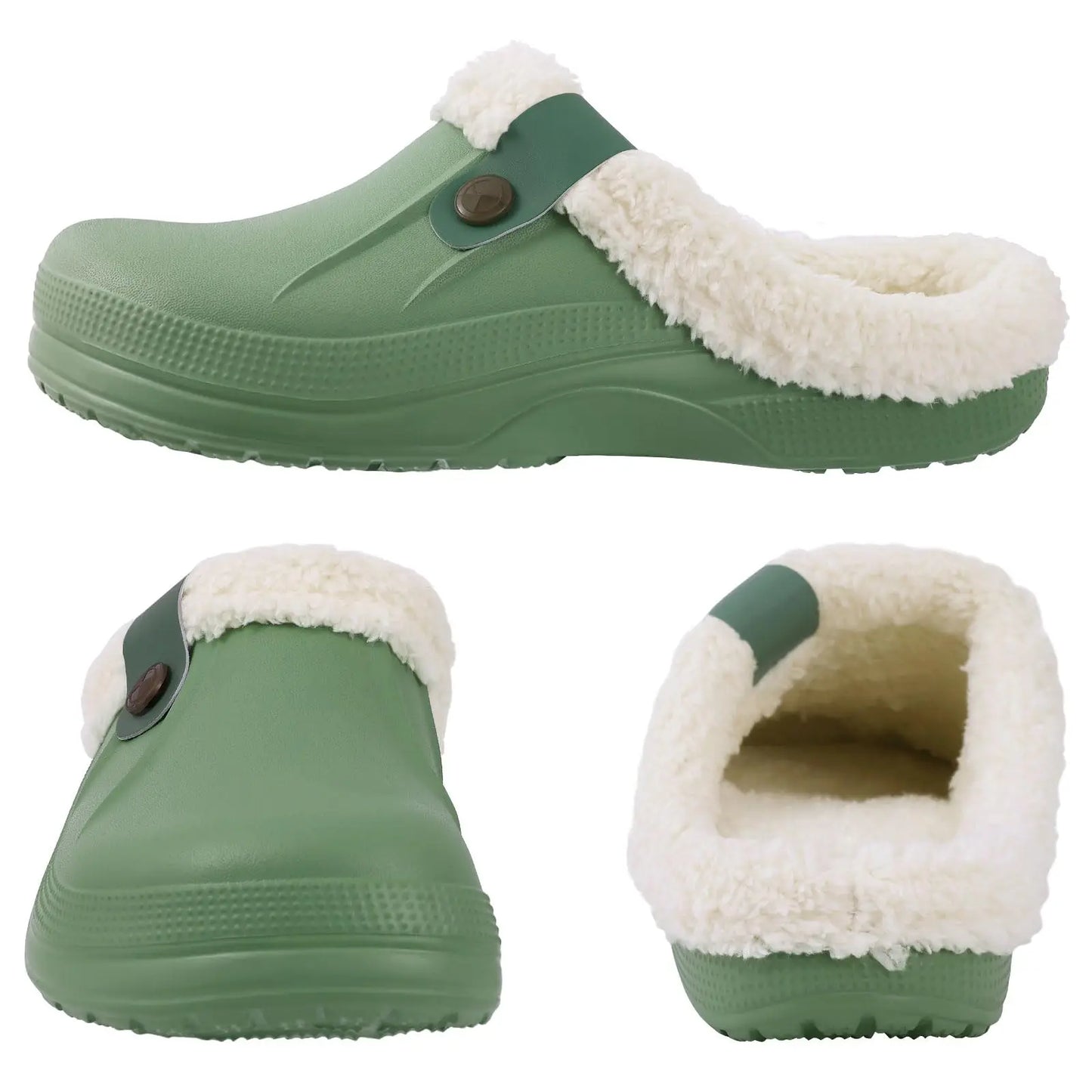 Crestar Women Fur Lined Clogs Waterproof Slippers Garden Shoes Winter Warm Plush Home House Fuzzy Slippers Indoor Outdoor Mules