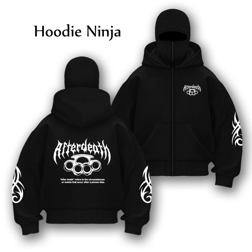 Autumn Winter Unisex zip up hoodies Ninja jacket Cupid pattern Men's Women's Balaclava Hooded Mask Design warm sweatshirt
