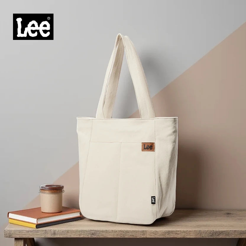 LEE Denim Blue Women Causal Large Capacity Tote Bag Jeans Beige Ladies Work Shoulder School Student Laptop Book Bag