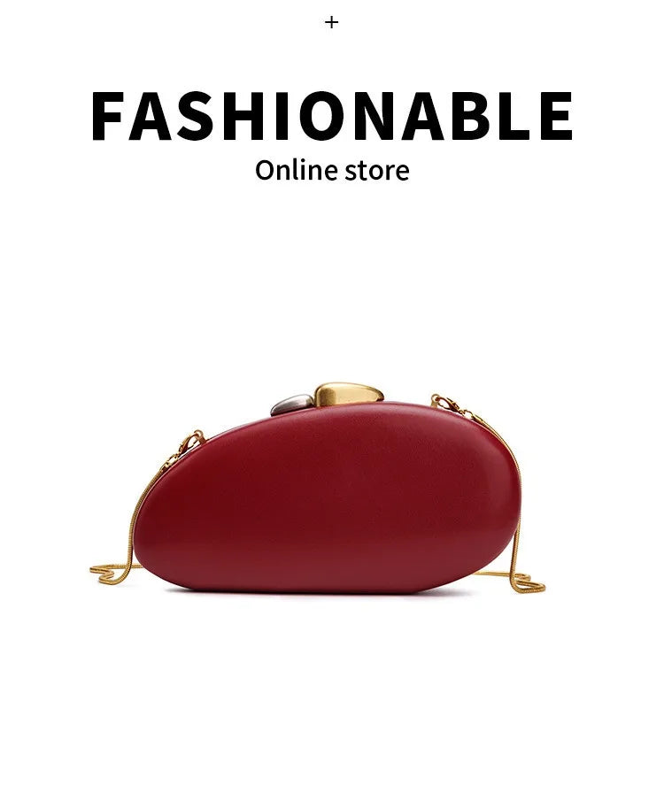 Designer Shell Shape Clutch Bag with Metallic Closure Chain Dinner Purse Women Evening Party Leather Shoulder Crossbody Handbags