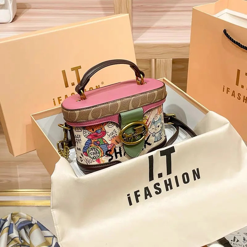 Ladies' handbag, high-end chain bag, women's 2025 new retro carriage bag, hand-held crossbody cylindrical bag, water bucket bag