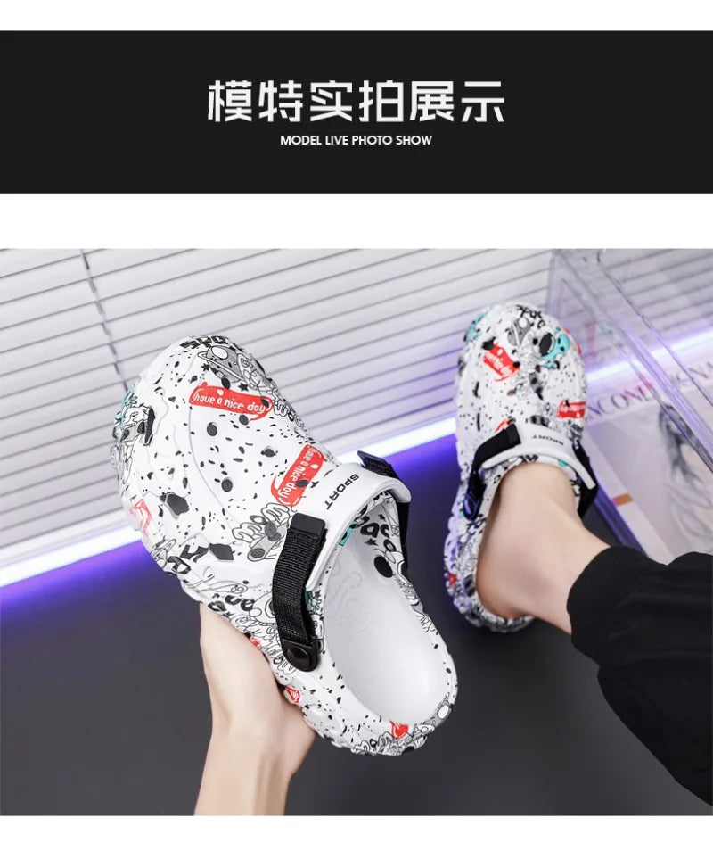 Plus Size46 47 Men Clogs Sandals Summer Outdoor Garden Clogs Hole Shoes Male Casual Shoes Water Shoes Comfort Home Soft Slippers