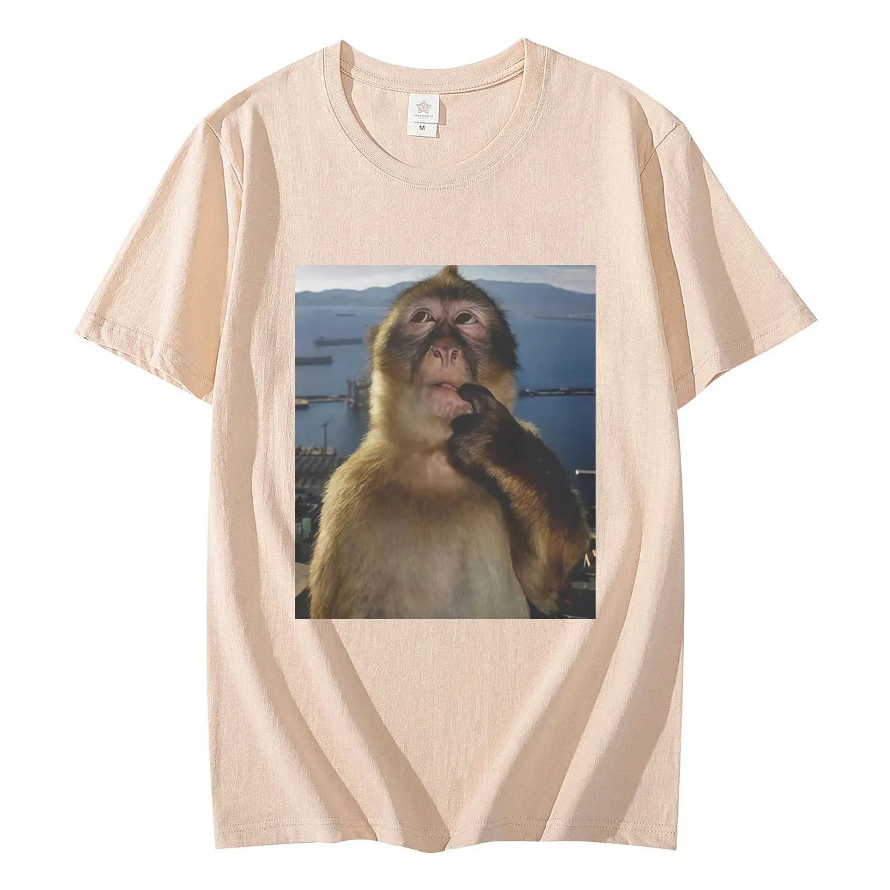 Men's Funny Thinking Monkey Meme T-shirt Casual Graphics Women Cotton Tee Loose Short Sleeve Tops Streetwear Unisex All-season