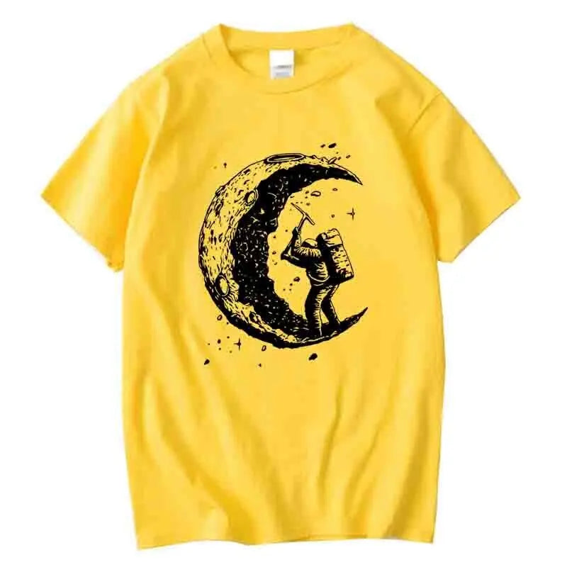 Men's High Quality Cotton Blend Moon Print Casual Summer Cool Short Sleeve Men Tshirt Loose t-shirt Male Tee Shirts Male Tee Top