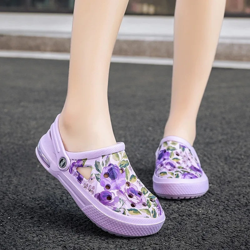 2006 Women's Ethnic Shoes Clogs Soft Sole Two-way Wear for Beach Mules and Pool Women Garden Slides Indoor Nursing Clogs Sandals