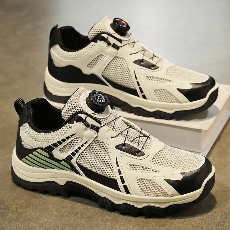 Men's breathable casual sneakers summer soft sole non-slip outdoor running shoes classic Rotating shoelaces light sports shoes