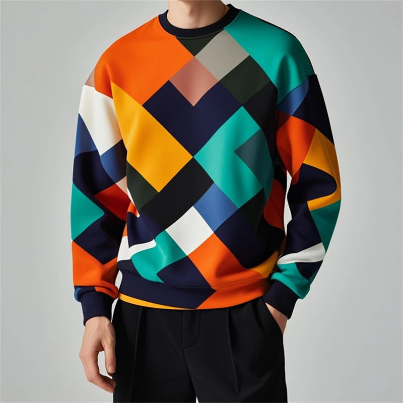 Fashion Geometry Graphic Sweatshirt For Men Spring Autumn Simple Trend Long Sleeve 3D Printed Hoodies Casual Oversized Pullovers