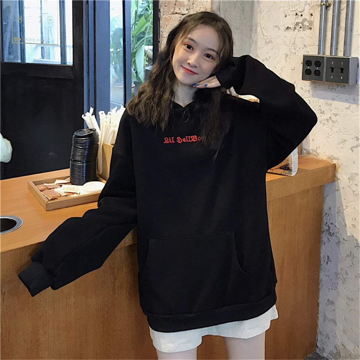 gothic clothes Harajuku Hoodies Devil Horns Sweatshirts zip up hoodie Loose Pullovers Long Sleeve Tops Streetwear Femme