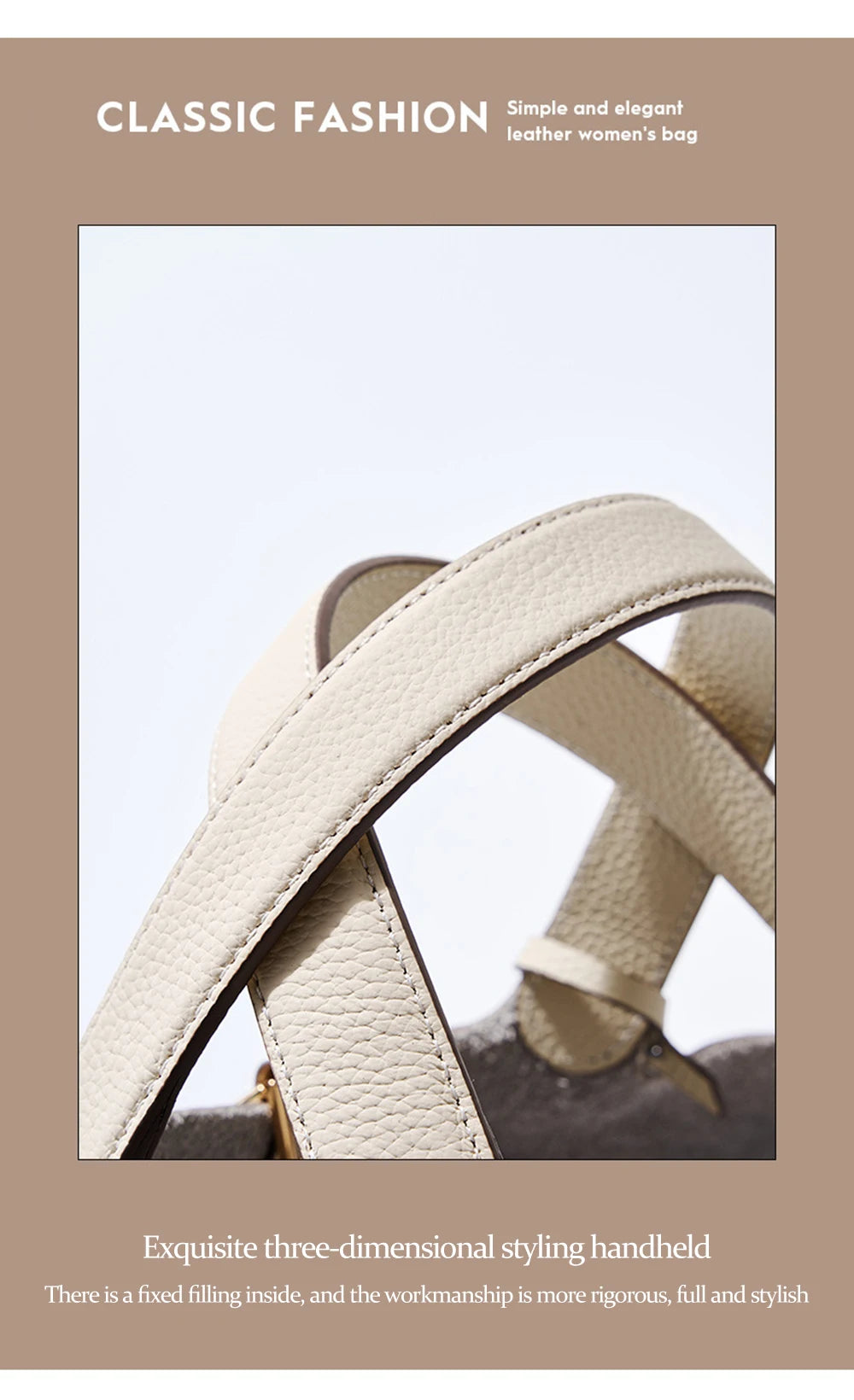 2025 Casual Fashion Female Genuine Leather Bucket Bag Luxury Handbag High-End Tote Bag Woman Cow Leather Mommy Bag & Metal Lock