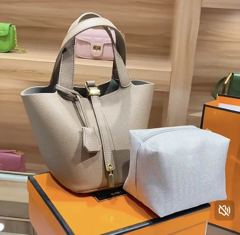 Classic Vegetable BasketpuWomen's Handbag Simple Bucket Bag Mother Bag Fashion Versatile Women's Bag Cross-border
