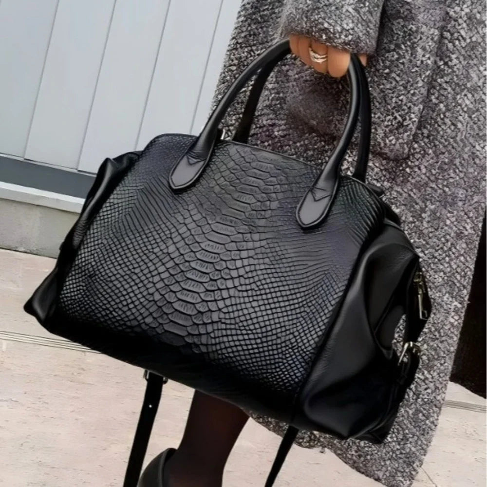Ladies' Fashion Crocodile Pattern Official Document Handbag Large Capacity Retro Multi Divided Single Shoulder Crossbody Bag
