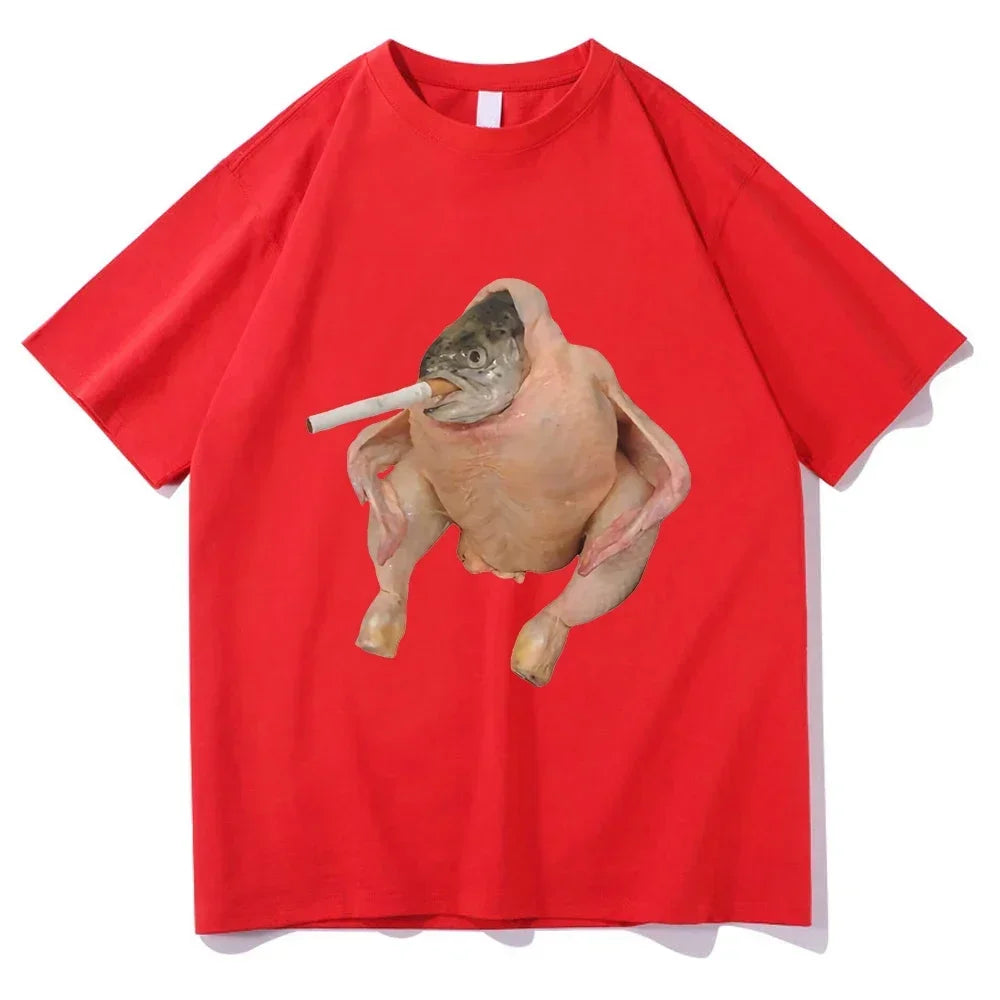Women Clothing Harajuku T-shirt Graphic T Shirts Fish Face Chicken Smoking A Cigarette Meme Tshirt Funny Tees Aesthetic Clothes