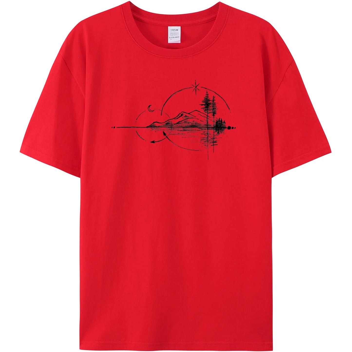 Men's Geometric Mountain Short-Sleeve Printed Casual T-Shirt 180GMS 100% Cotton Funny Graphic Outdoor Nature T Shirts For Summer