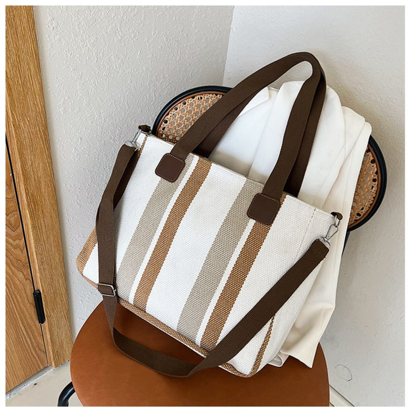 Large Tote Bag for women's Striped Crossbody Canvas Bag 2023 New Trendy Versatile Class Commuting Shoulder Bag