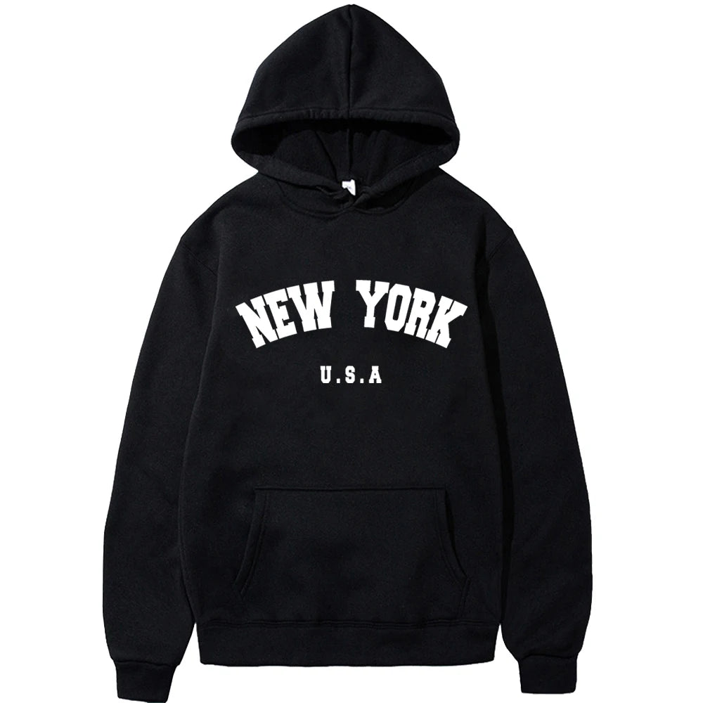 Men's New York U.S.A City Hoodies Fashion Letter Printed Graphic Sweatshirts Loose Casual Harajuku Hooded Pullover Sportwear