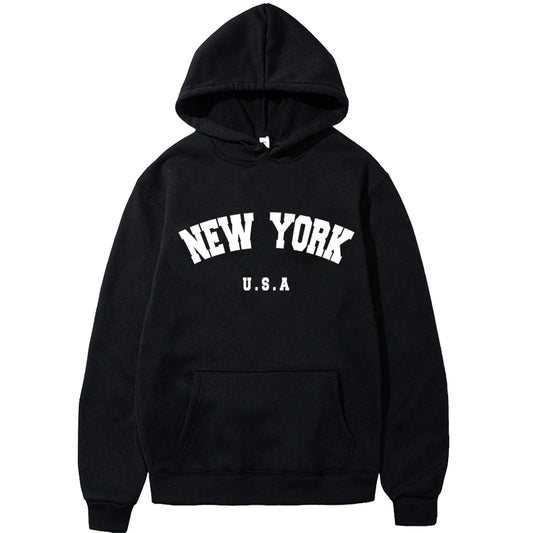 Men's New York U.S.A City Hoodies Fashion Letter Printed Graphic Sweatshirts Loose Casual Harajuku Hooded Pullover Sportwear