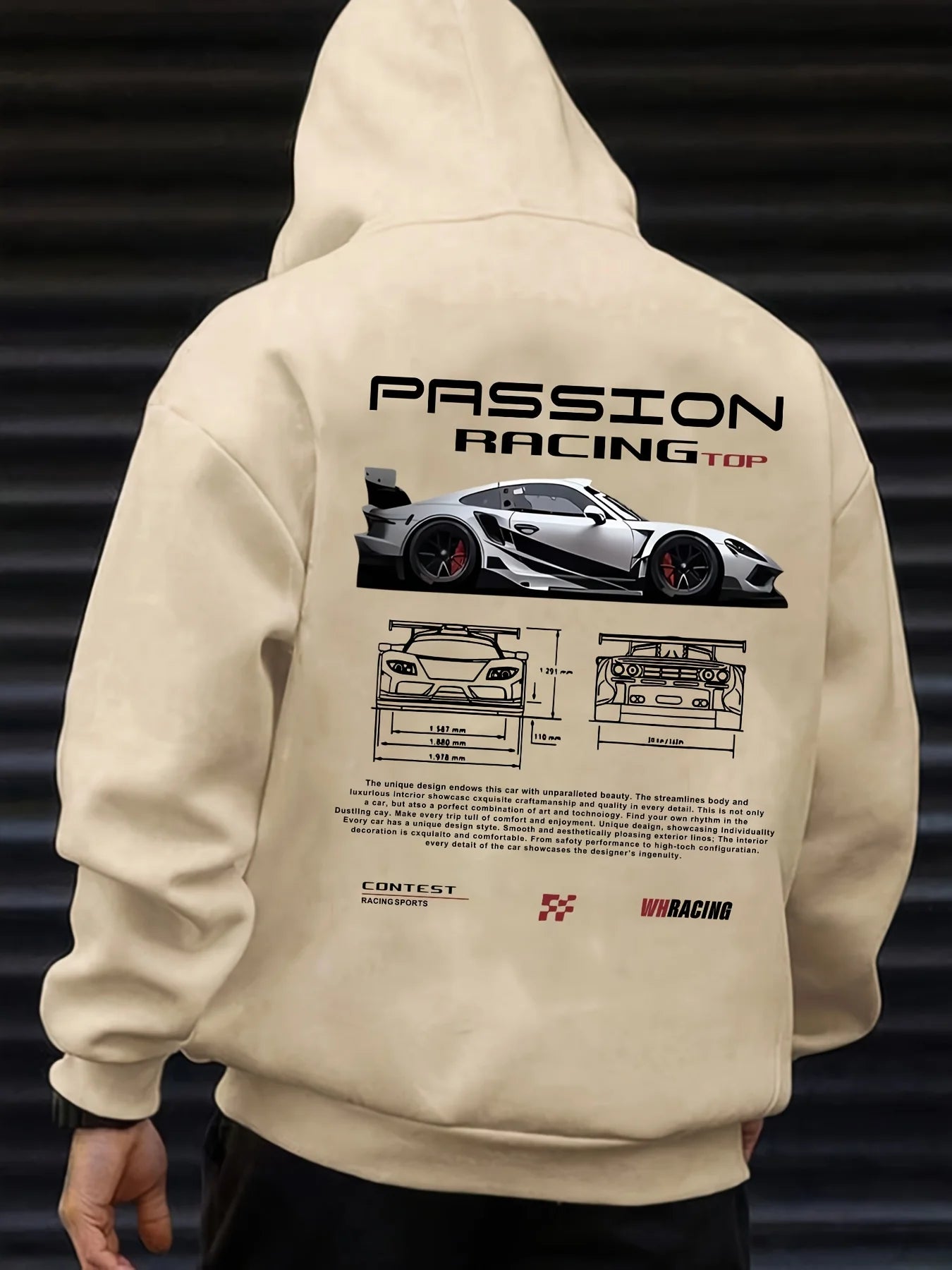 Popular digital pattern men's hooded sweatshirt with car-themed design, American-style casual sports long-sleeved shirt