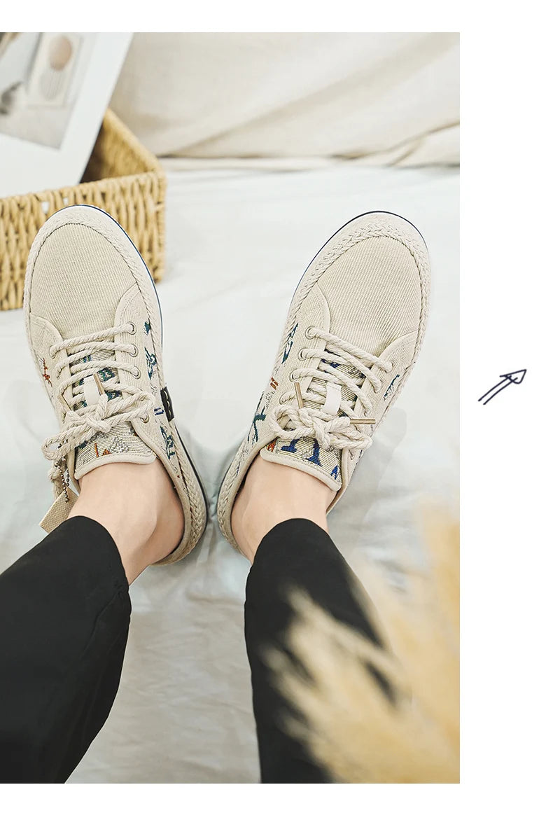 Outdoor Sandals Mens Half Slipper Summer Casual Shoes Canvas Soft Bottom Lightweight Walking Shoe Vulcanized Shoe