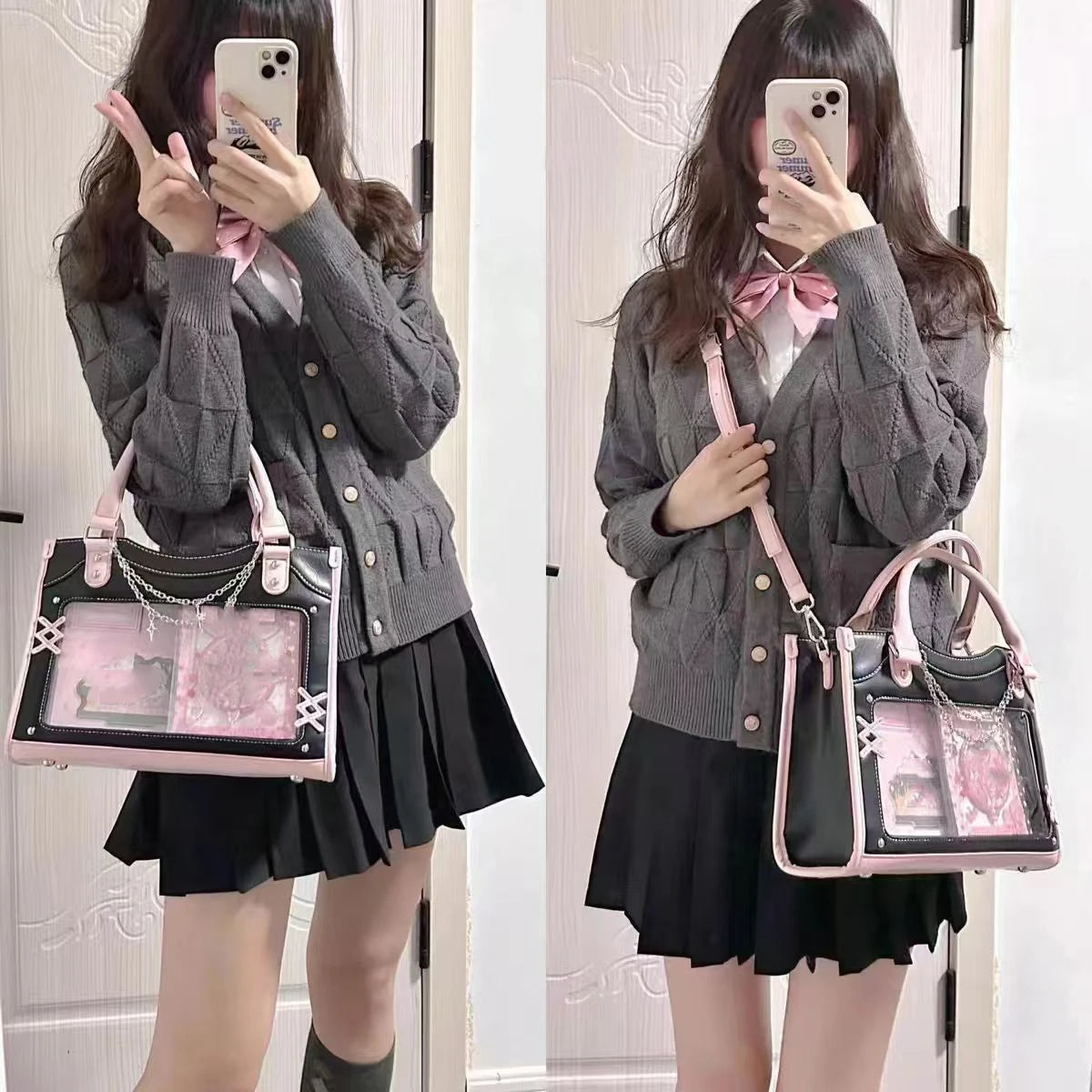 Y2K Cute Ita Bag Girl Transparent Messenger Bag Women's Fashion Shoulder Crossbody Bag Ladys DIY Display Tote Bag Lolita Handbag