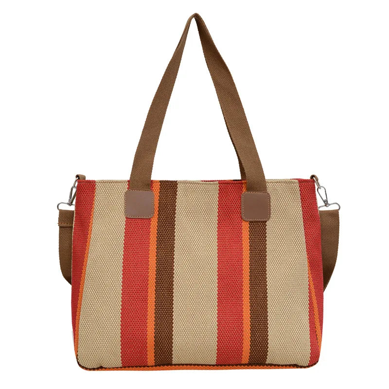 Large Tote Bag for women's Striped Crossbody Canvas Bag 2023 New Trendy Versatile Class Commuting Shoulder Bag