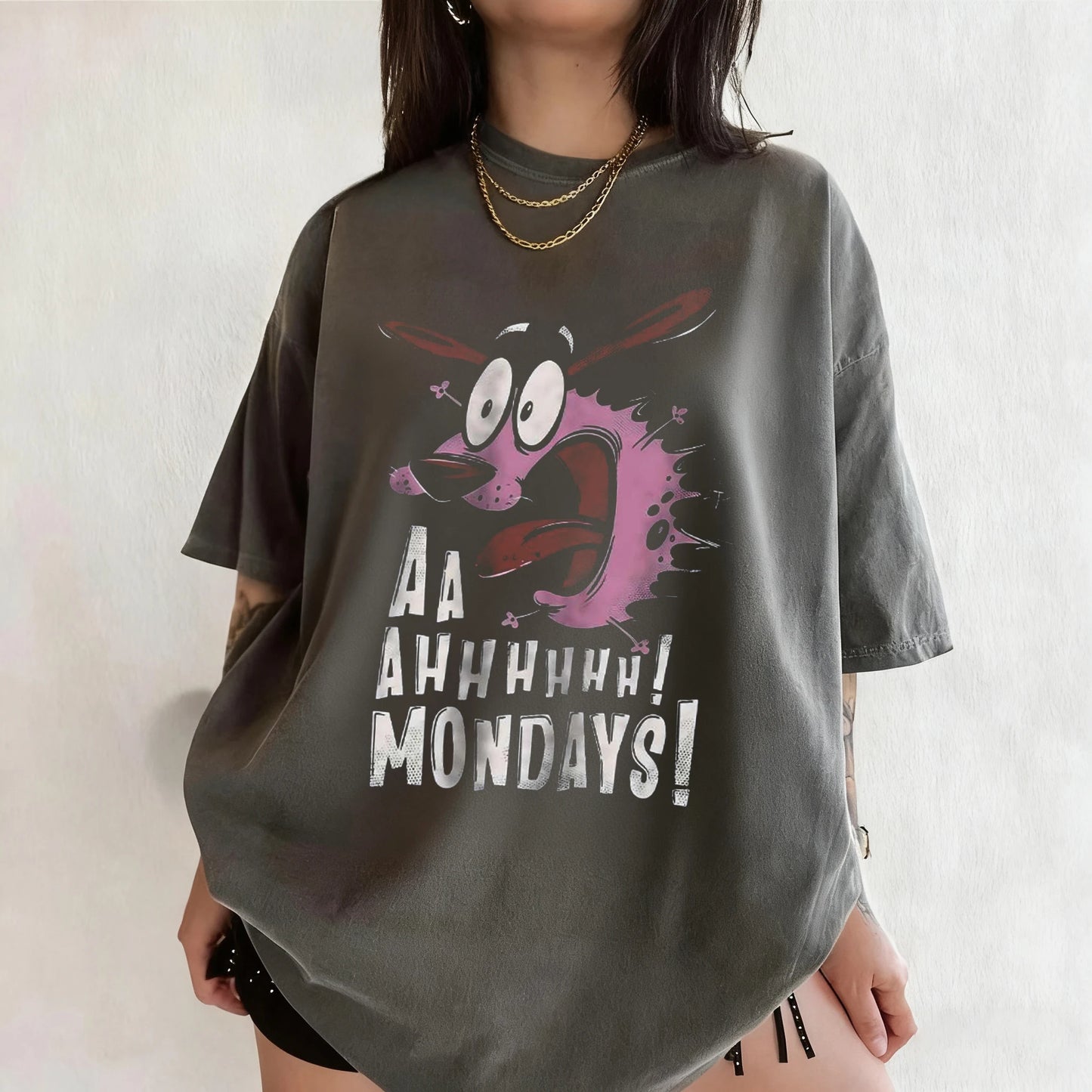 Vintage Courage The Cowardly Dog Cartoon Print Short Sleeve T-Shirt Retro Unisex Graphic Tee 90s Nostalgia Summer Streetwear Tee