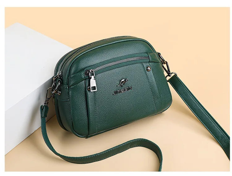 Women's Crossbody Bag, Water-Resistant Solid Color Square Shoulder Bag, Three Layer Zipper Closure Phone Purse Pouch for Women