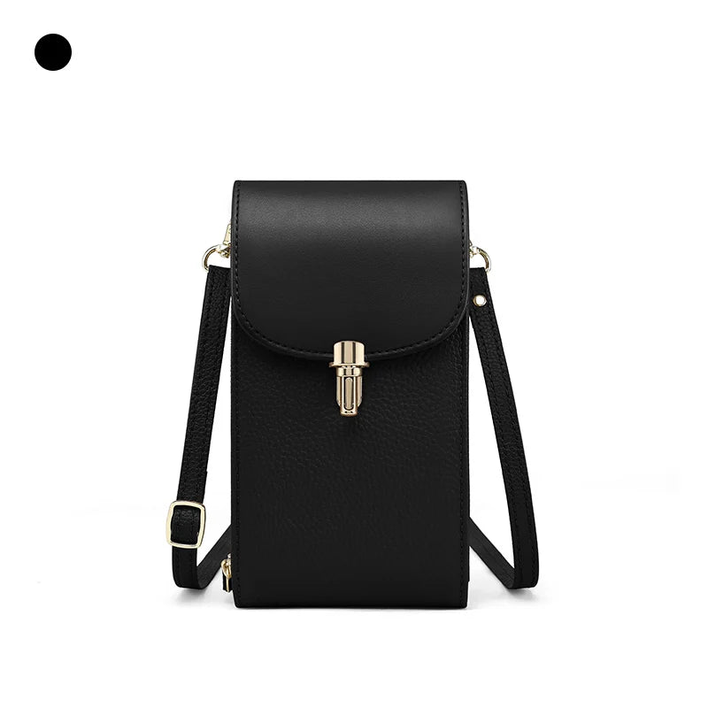 Genuine leather phone bag, crossbody bag, shoulder bag with 8 card slots, ID evidence slot, zipper pocket, lychee patterned cowh