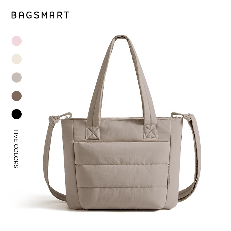 BAGSMART Women’s Tote Bag Padded Single Shoulder Bag Large Capacity Student College Crossbody Bag Casual Outdoor Handbag