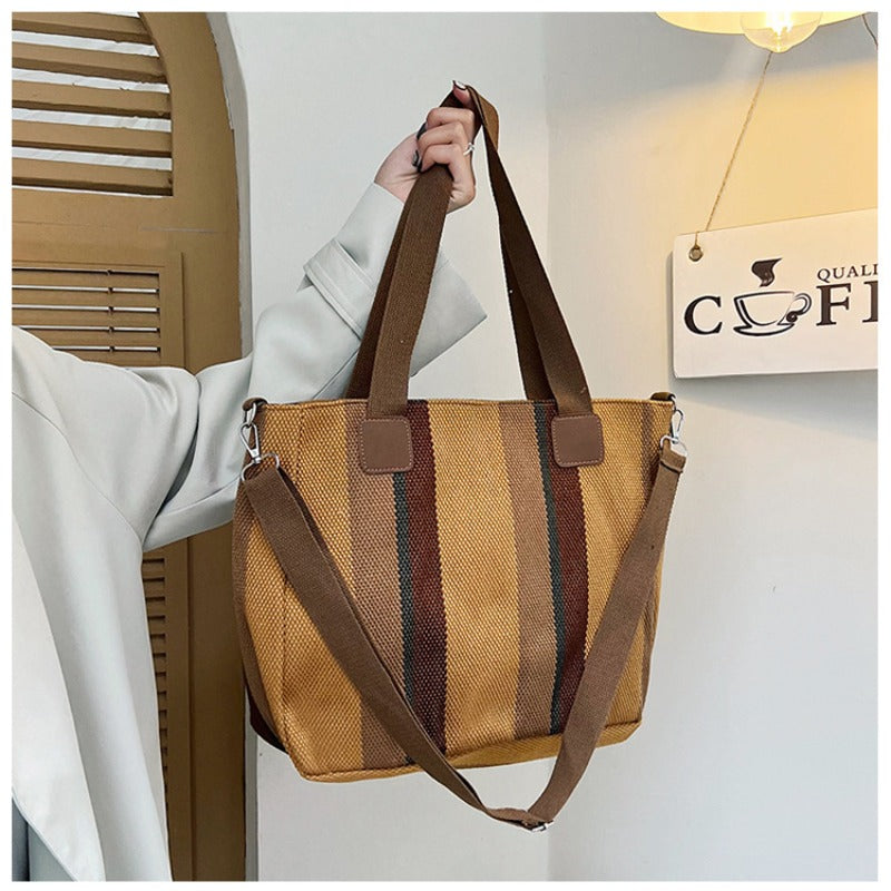 Large Tote Bag for women's Striped Crossbody Canvas Bag 2023 New Trendy Versatile Class Commuting Shoulder Bag