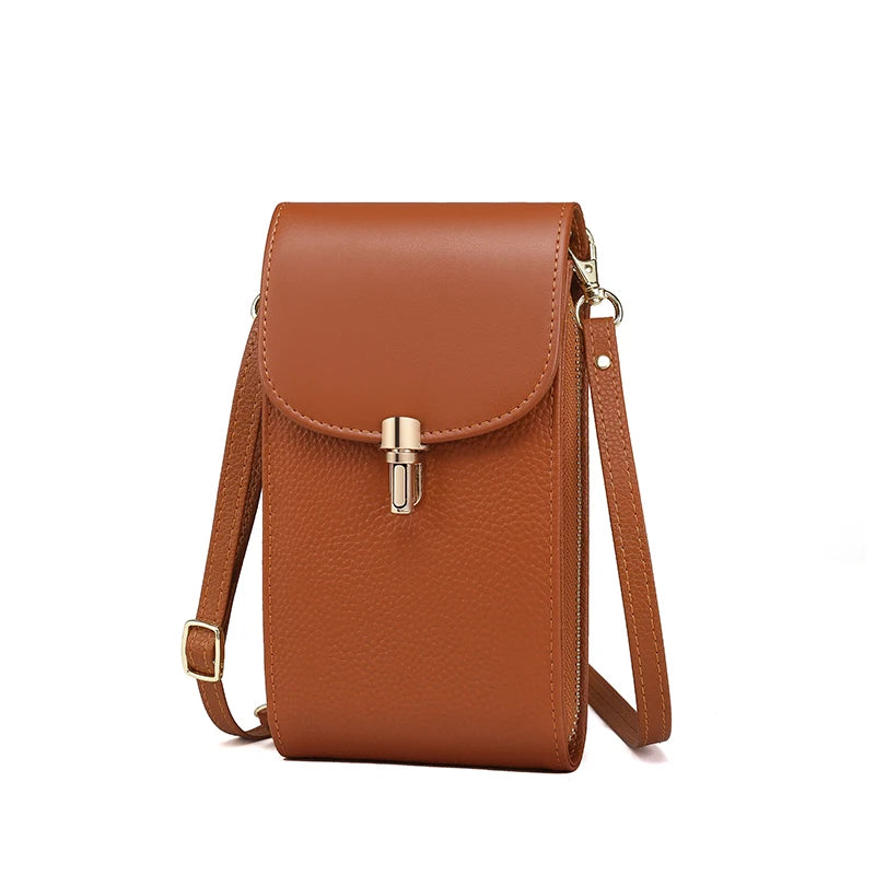 Genuine leather phone bag, crossbody bag, shoulder bag with 8 card slots, ID evidence slot, zipper pocket, lychee patterned cowh