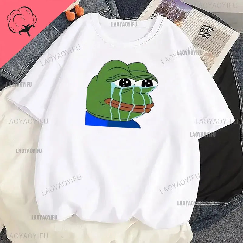 Funny Cartoon Pepe Frog Graphic Cotton Girl T Shirt Unisex Harajuku Short Sleeve Men Funny Frog Animal Y2k Gift Idea Casual Tops