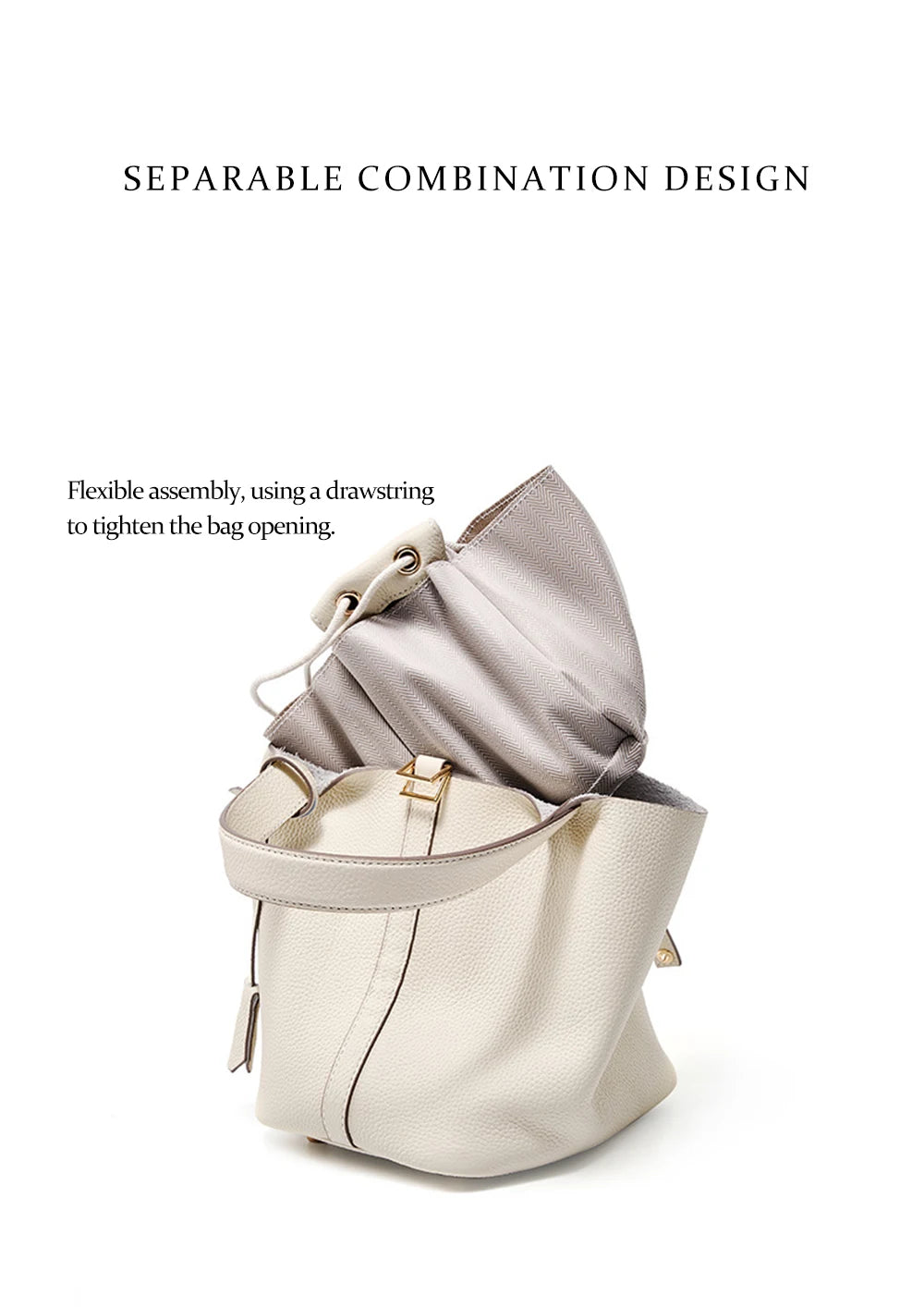 2025 Casual Fashion Female Genuine Leather Bucket Bag Luxury Handbag High-End Tote Bag Woman Cow Leather Mommy Bag & Metal Lock