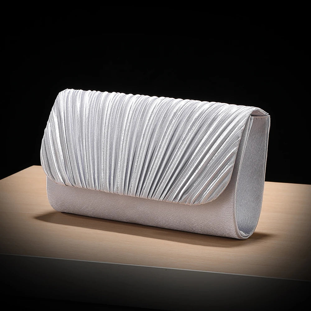 New fashion pleated shoulder bag Casual and simple dinner party crossbody bag Gold Satin for women  wedding party