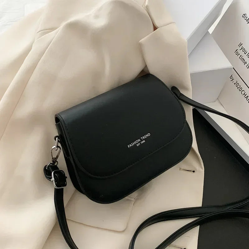 Trendy Saddle Shoulder Bag Women PU Leather Crossbody Bag Simple Solid Color Flap Messenger Bag Fashion Handbags Pouch