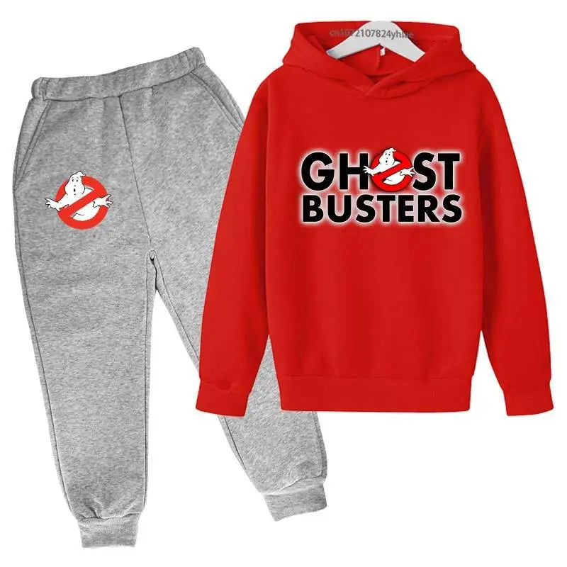 Ghost Busters Kids Funny Cartoon Print Spring Autumn Pullover Hoodie+Jogging Pants 2pcs Tracksuits 2-13 Years Boys Girls Clothes
