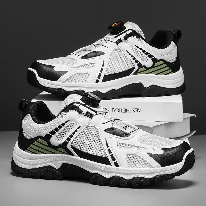 Men's breathable casual sneakers summer soft sole non-slip outdoor running shoes classic Rotating shoelaces light sports shoes