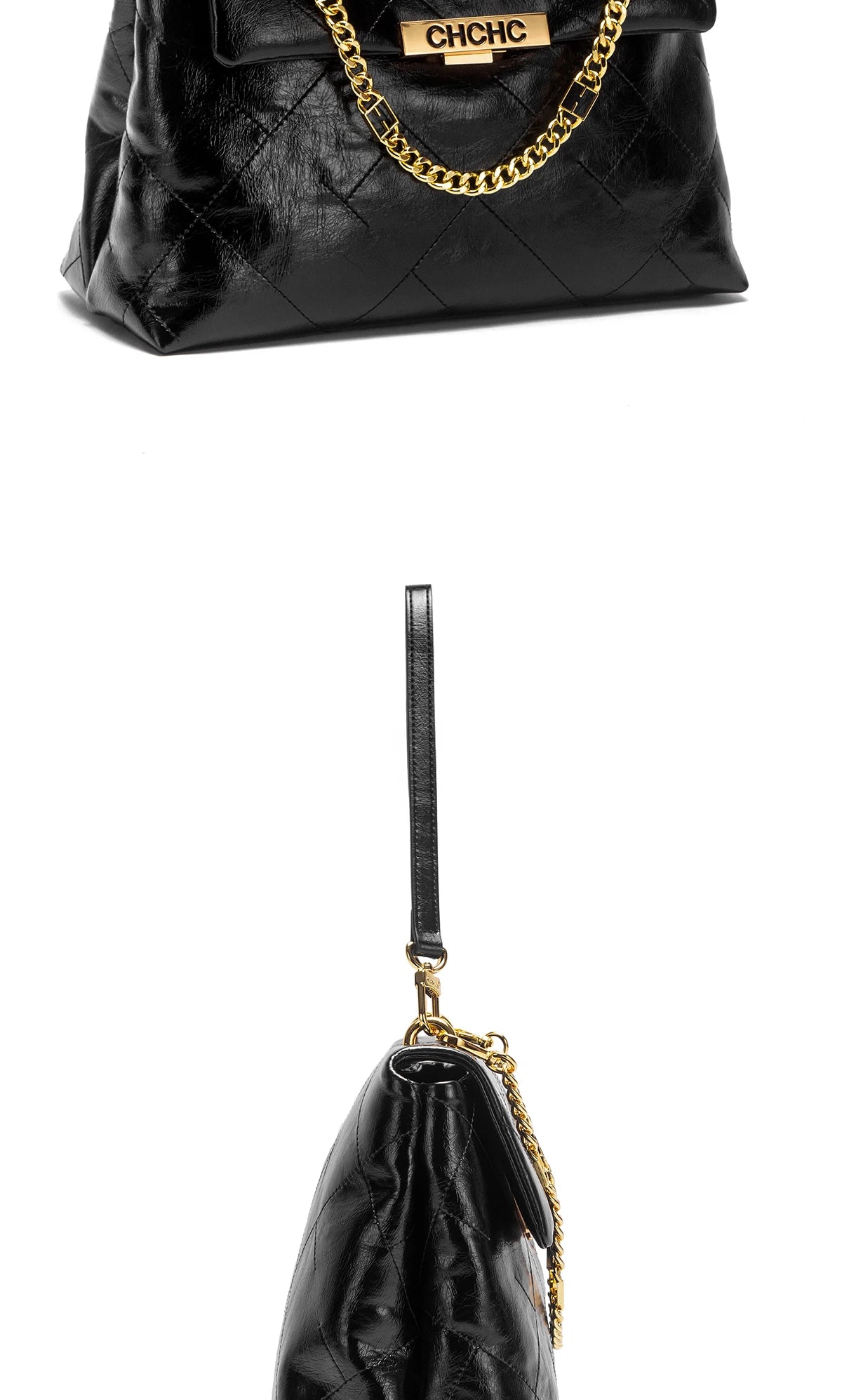 CHCH Women's Tote Bag 2026 Spring/Summer New Single Shoulder Bag Simple Black Diamond Grid Pattern Handbag