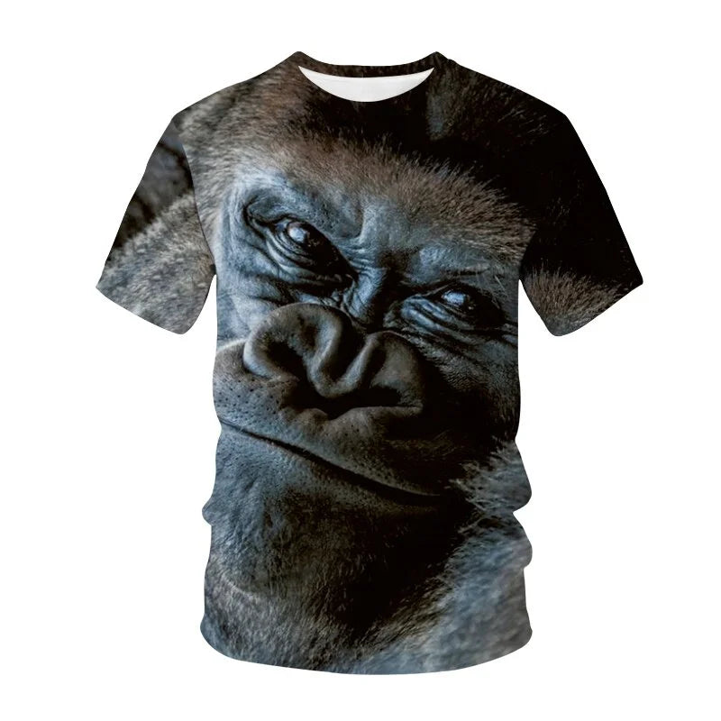 Funny 3D Monkey Graphic T Shirts for Men Clothing Casual Gorilla Animal T-shirt New Men's Hip Hop Short Sleeve T-shirts Tops Tee