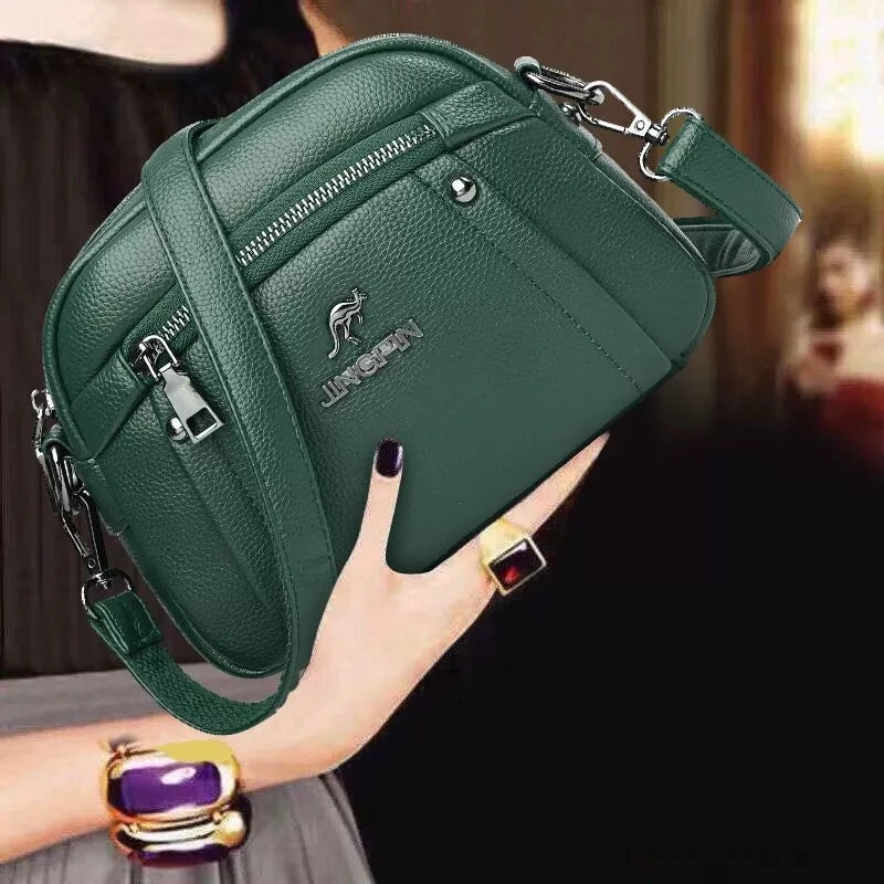 Women's Crossbody Bag, Water-Resistant Solid Color Square Shoulder Bag, Three Layer Zipper Closure Phone Purse Pouch for Women