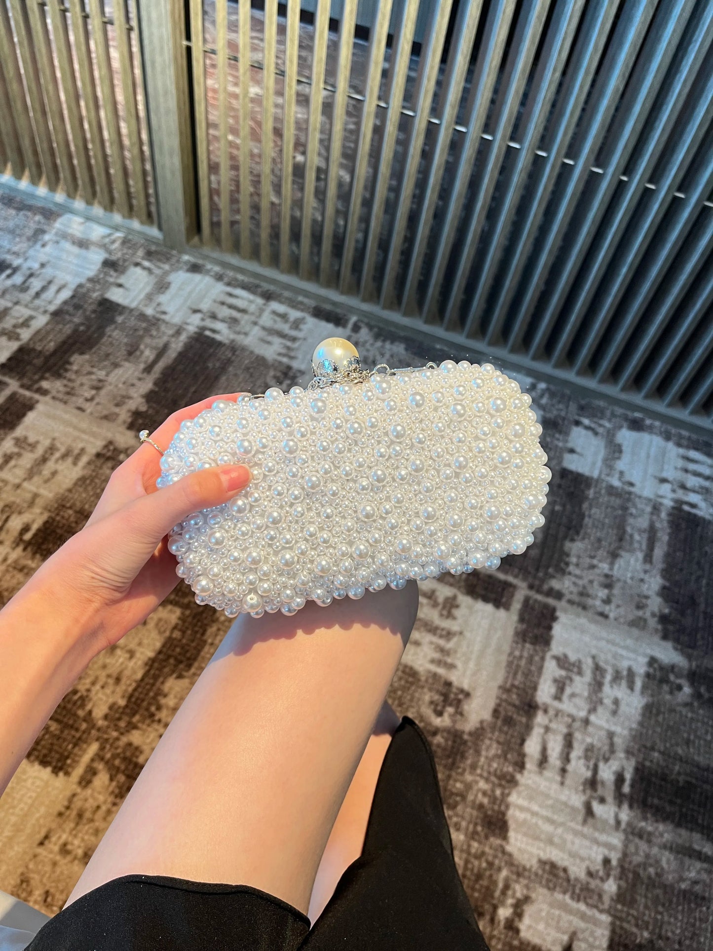 Luxury handmade wedding evening bag chain shoulder bag Full Beaded clutch bag Ladies Artificial Pearls Handbag for Wedding Party