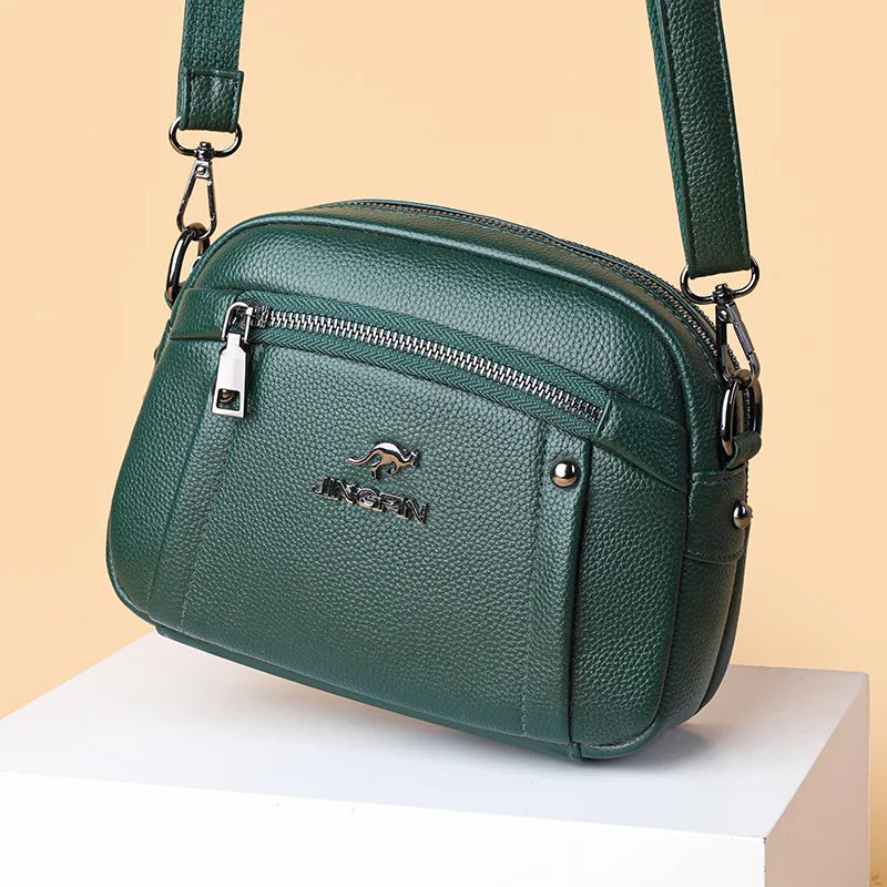 Women's Crossbody Bag, Water-Resistant Solid Color Square Shoulder Bag, Three Layer Zipper Closure Phone Purse Pouch for Women