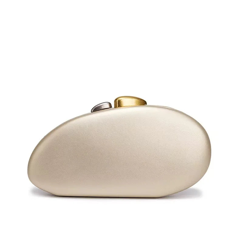 Designer Shell Shape Clutch Bag with Metallic Closure Chain Dinner Purse Women Evening Party Leather Shoulder Crossbody Handbags